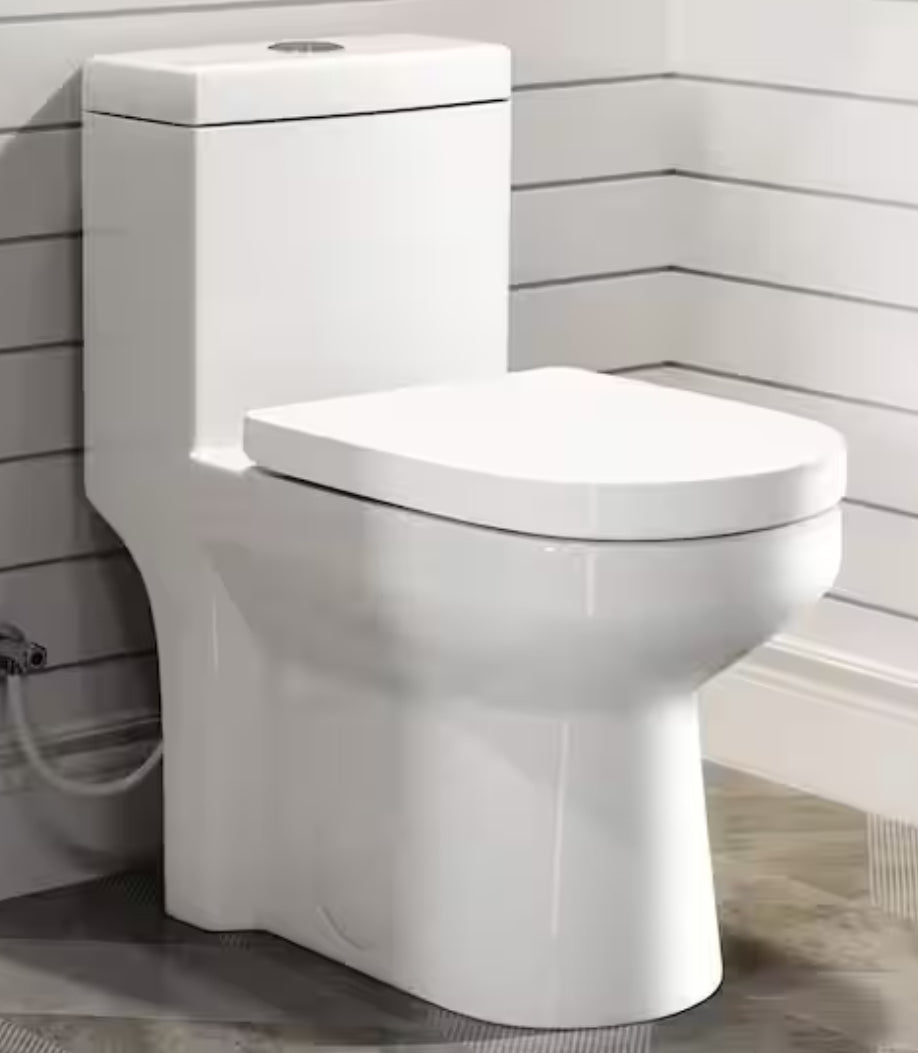 One-Piece 1.1/1.6 GPF Dual Flush Round Toilet in White Soft Close Seat Included