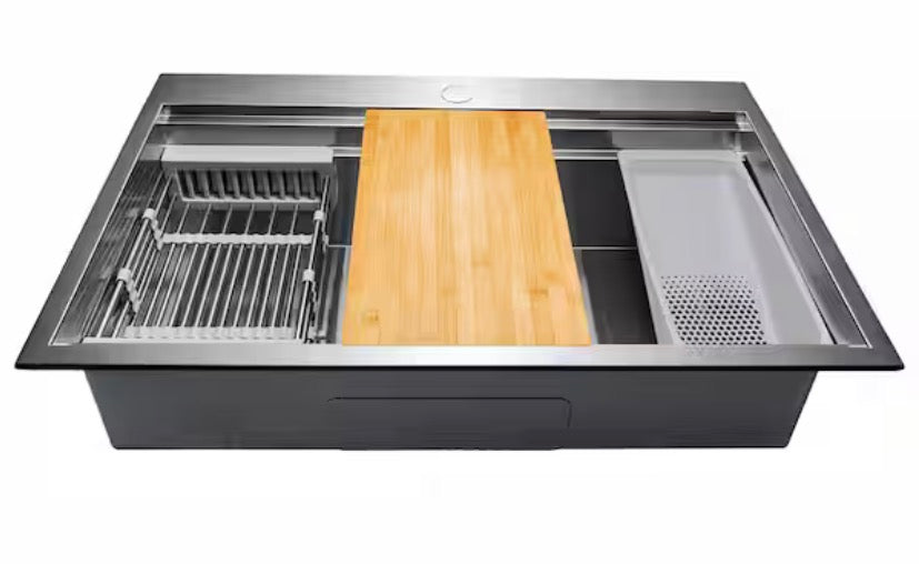 Handmade All-in-One 30 in. x 22 in. Drop-in Single Bowl Stainless Steel Workstation Kitchen Sink with Pull-down Faucet