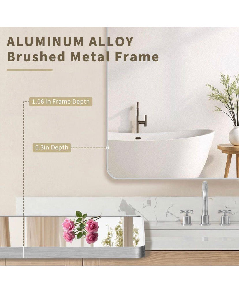 24 in. W x 36.1 in. H Modern Rectangular Aluminum Frame Silver Wall Mirror
