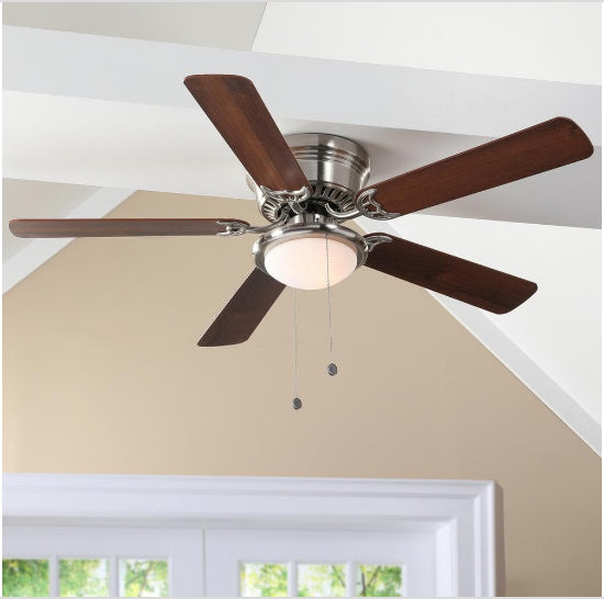 Hugger 52 in. LED Indoor Brushed Nickel Ceiling Fan with Light Kit