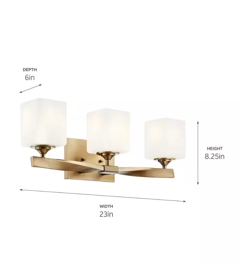 Marette 23 in. 3-Light Champagne Bronze Contemporary Bathroom Vanity Light with Satin Etched Cased Opal Glass