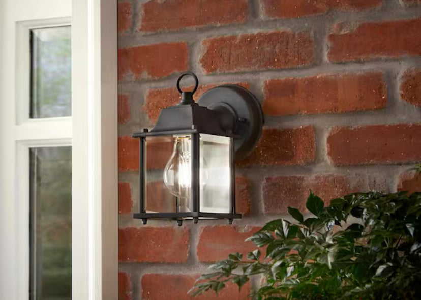 8.19 in. Black Decorative Hardwired Outdoor Wall Light Lantern Coach Sconce with Clear Glass Shade and No Bulb Included