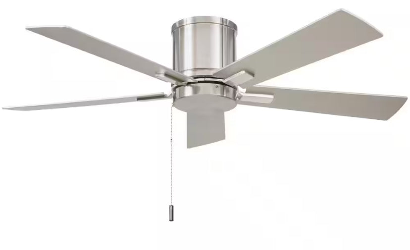 Grantway 48 in. Indoor/Covered Outdoor Brushed Nickel Low Profile Ceiling Fan Without Light with Pull Chain Included