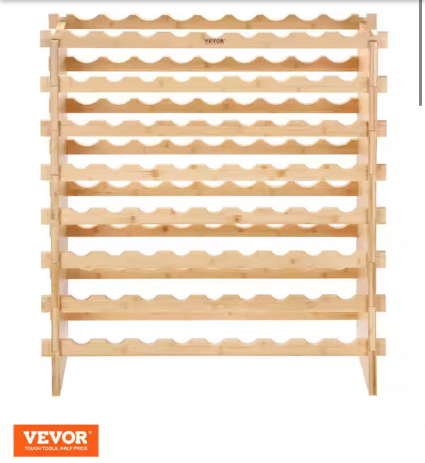 72-Bottle Freestanding Wines Holder Display Shelf 8-Tier Natural Color Storage Racks Stackable Modular Wine Rack