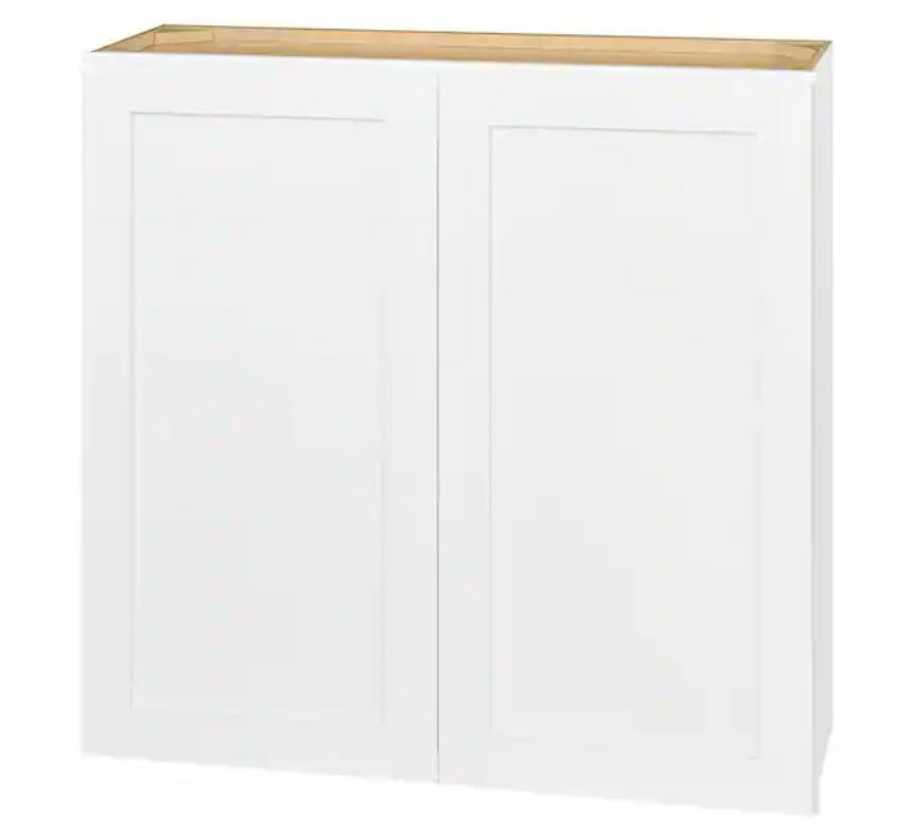 Avondale Shaker Alpine White Quick Assemble Plywood 36 in Wall Kitchen Cabinet (36 in W x 36 in H x 12 in D)