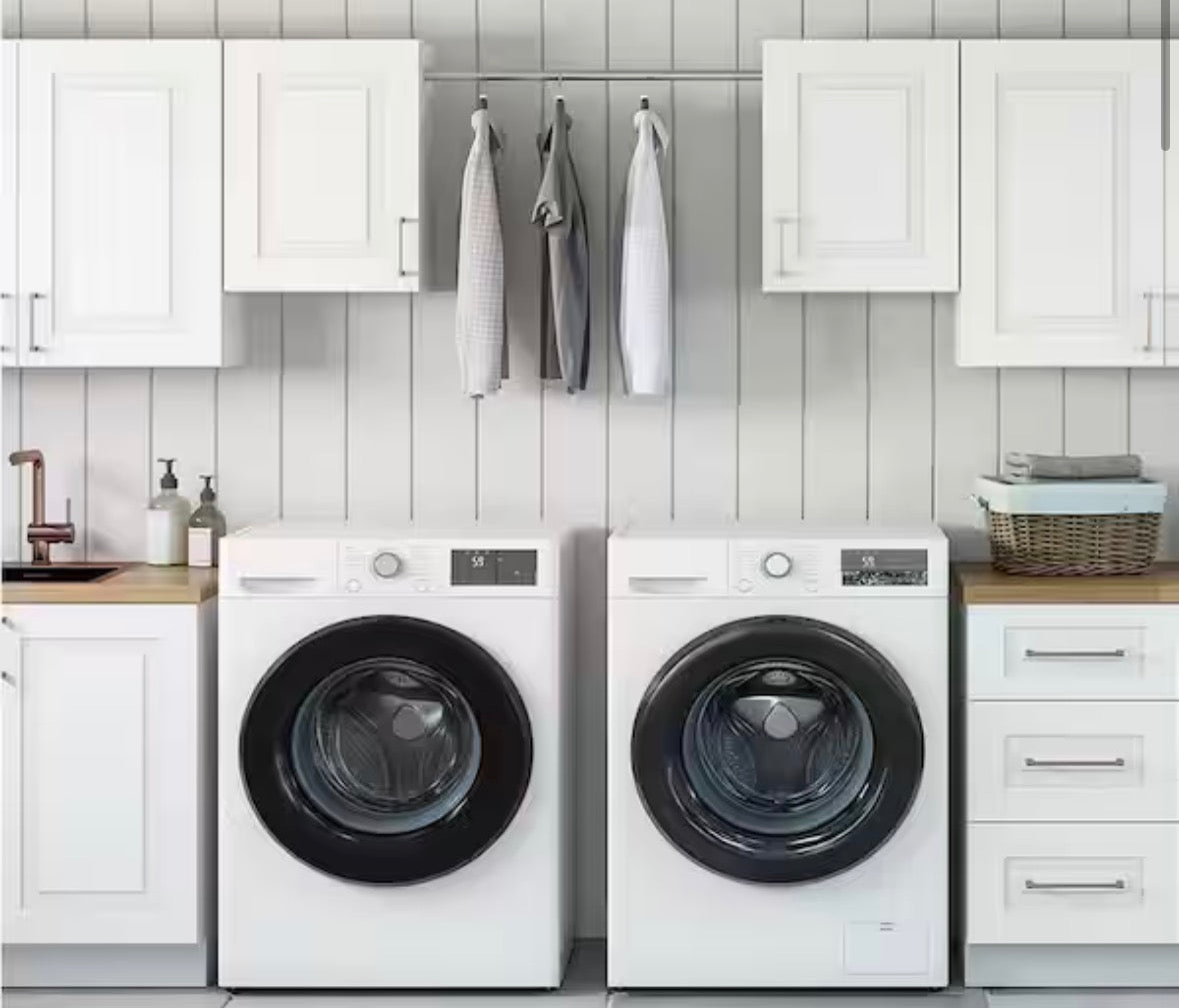 Greenwich Verona White 23 in. H x 58 in. W x 12 in. D Plywood Laundry Room Wall Cabinet and Pole ext 76 in. w/ 2 Shelves