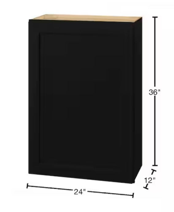 Avondale 24 in. W x 12 in. D x 36 in. H Ready to Assemble Plywood Shaker Wall Kitchen Cabinet in Raven Black