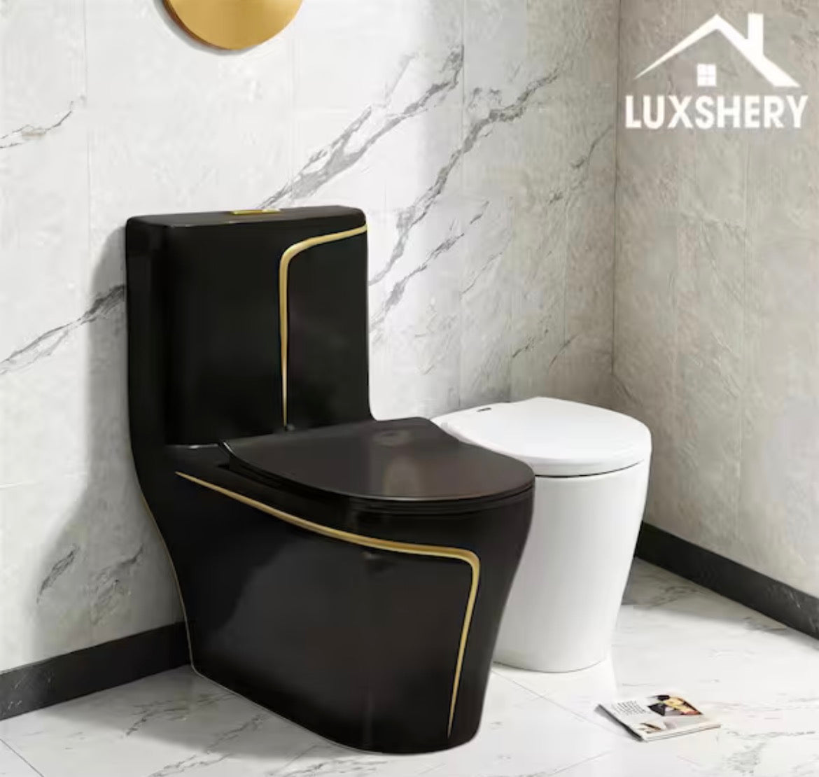12 inch Rough In 1.85 gal. Dual Flush GPF Elongated 1-Piece Toilet in Black Seat Included