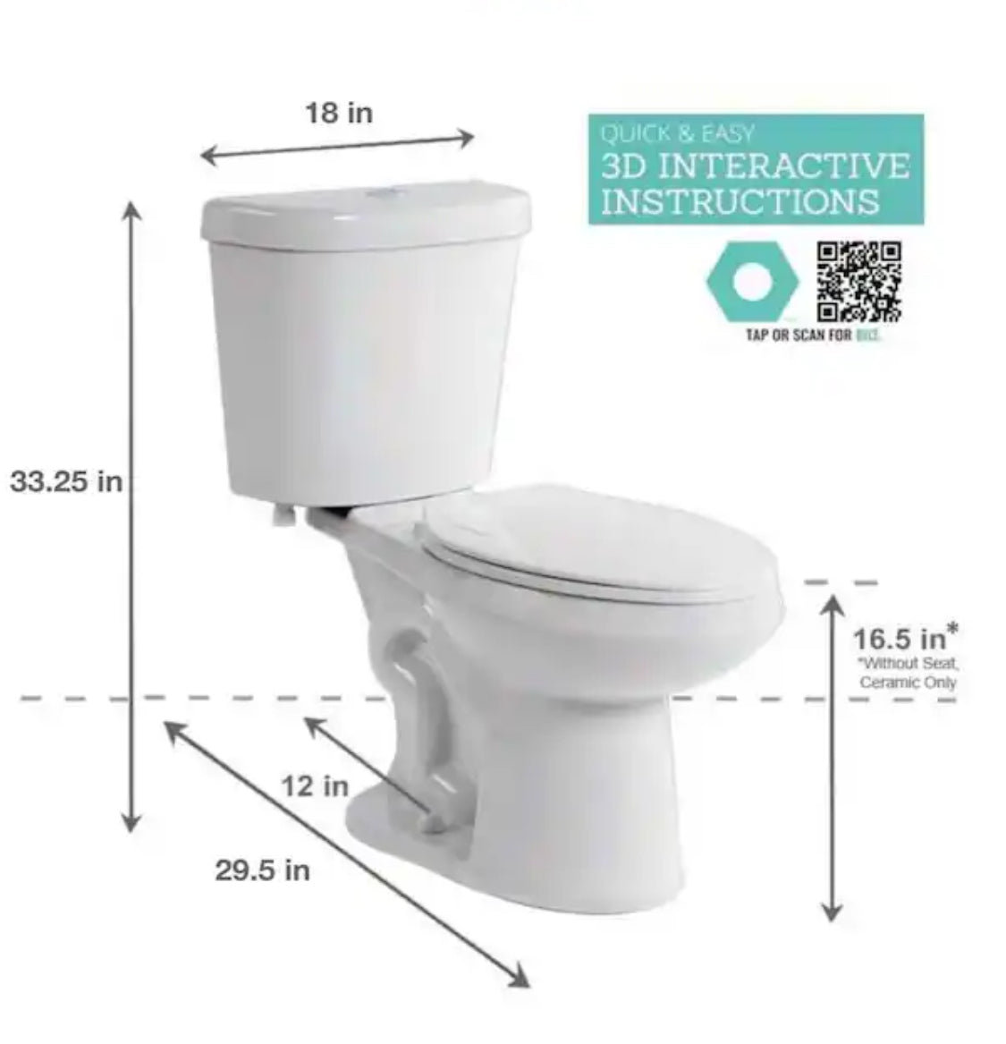 2-piece 1.1 GPF/1.6 GPF High Efficiency Dual Flush Complete Elongated Toilet in White, Seat Included