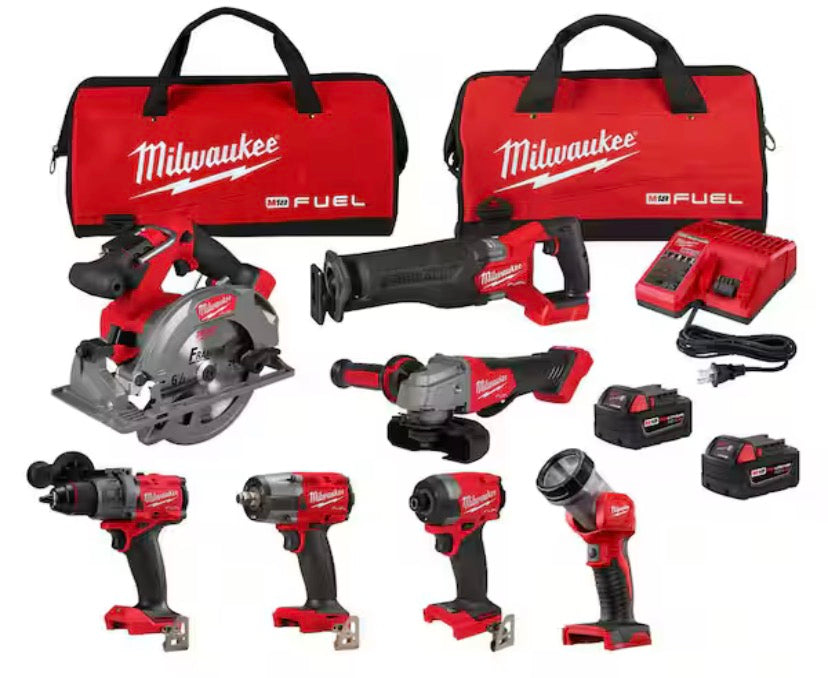 M18 FUEL 18V Lithium-Ion Brushless Cordless Combo Kit with Two 5.0 Ah Batteries, 1 Charger, 2 Tool Bags (7-Tool)