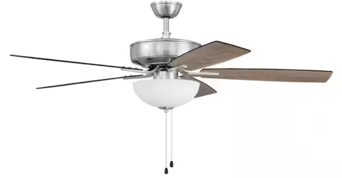 Pro Plus-211 52 in. Indoor Dual Mount Brushed Polished Nickel Ceiling Fan with Optional LED White Bowl Light Kit