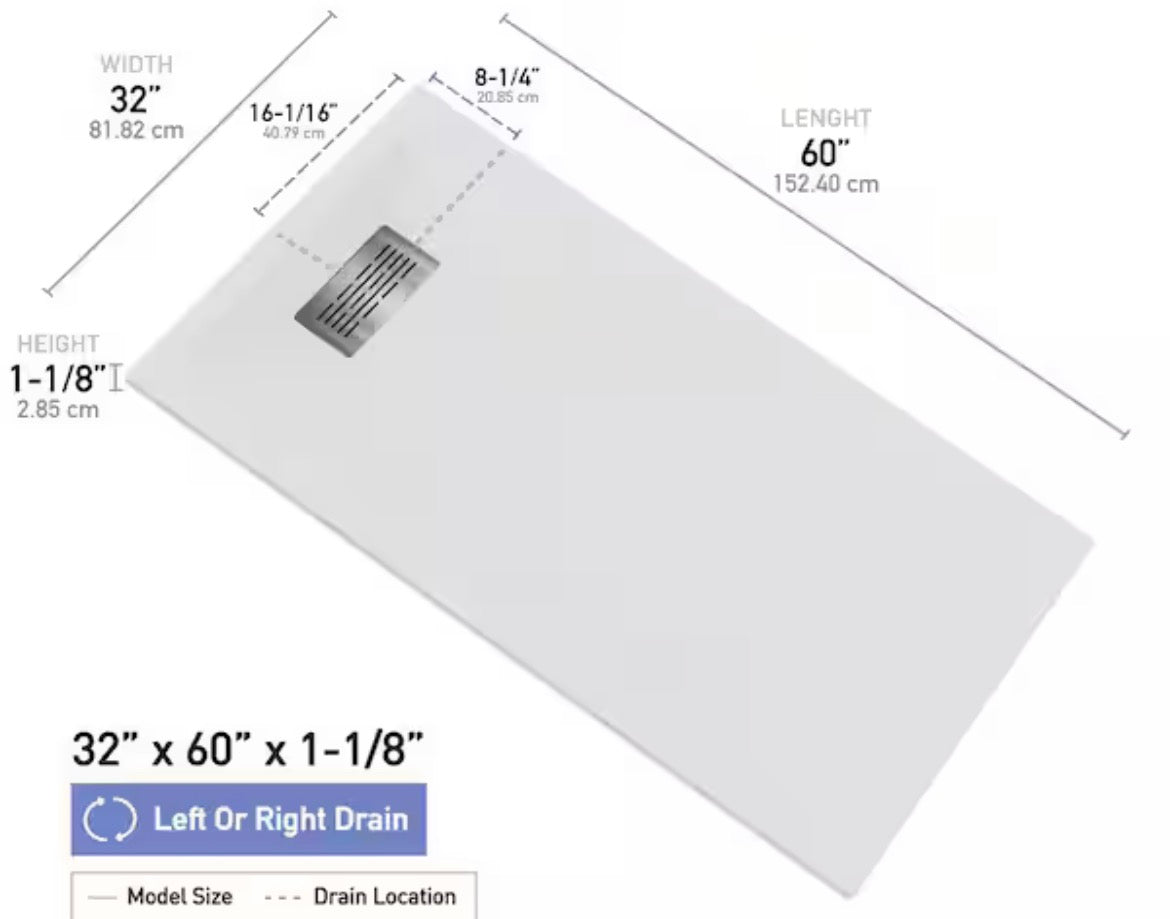 SierraLight 32in. x60in. x 84in. Solid Composite Stone Alcove Shower Combo Kit Matching Matte Black Door,Niche and Drain