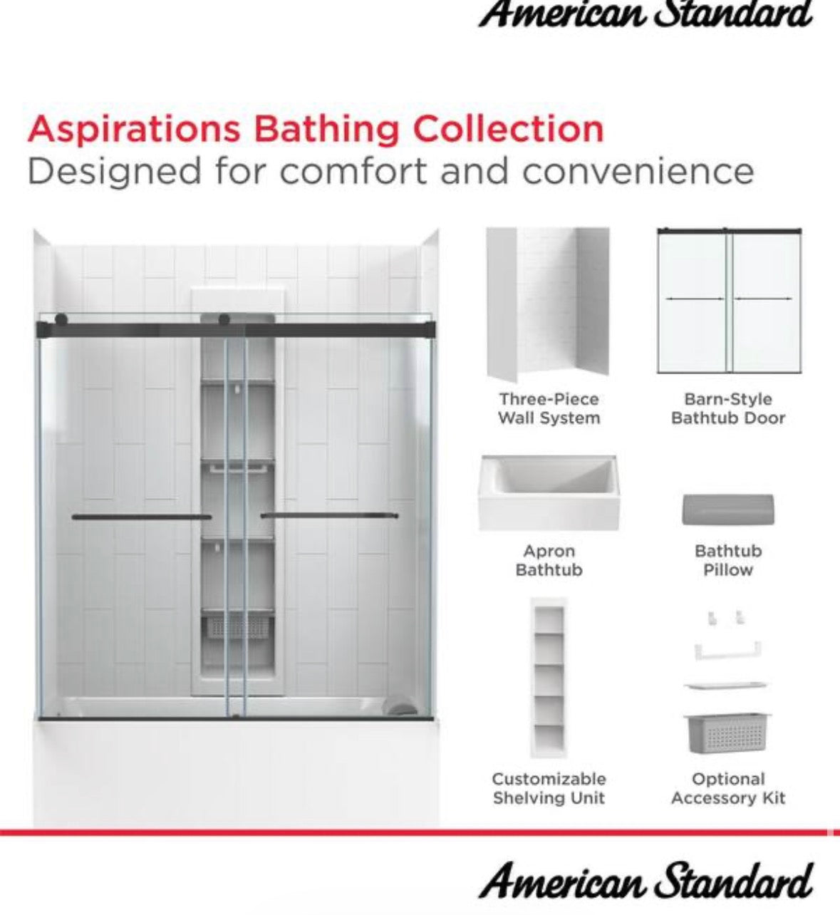 Aspirations 60 in. W. x 72 in. H x 32 in. D 4-Piece Glue Up Alcove Tub Surround in White Stacked Tile