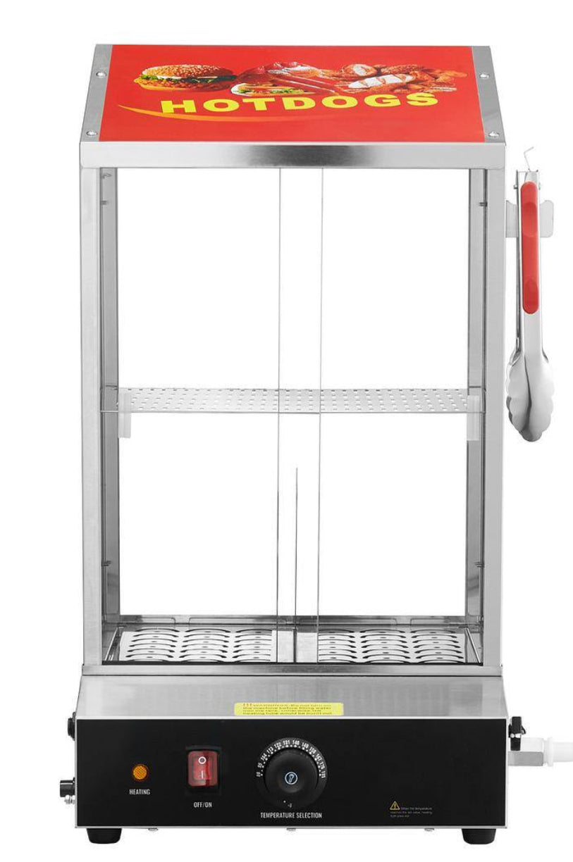 2-Tier Hot Dog Steamer, 39 Qt., Sliver Buffet Server with 2-Tier Crocks, Electric Bun Warmer, Adjustable Temperature