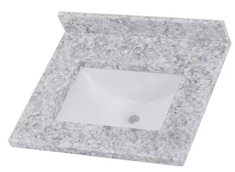 25 in. W x 22 in. D Cultured Marble White Rectangular Single Sink Vanity Top in Everest
