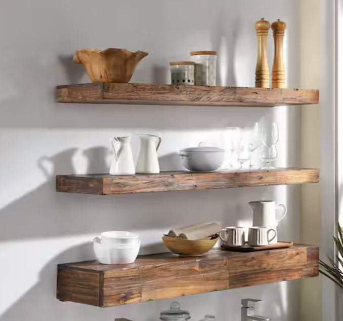 Distressed Floating Shelf Set With Hidden Storage (3 Pcs)