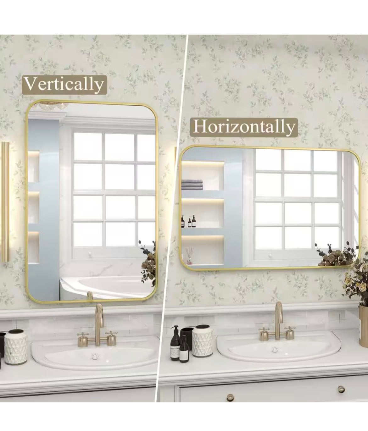24 in. W x 36 in. H Rectangular Aluminum Alloy Framed Rounded Gold Wall Mirror