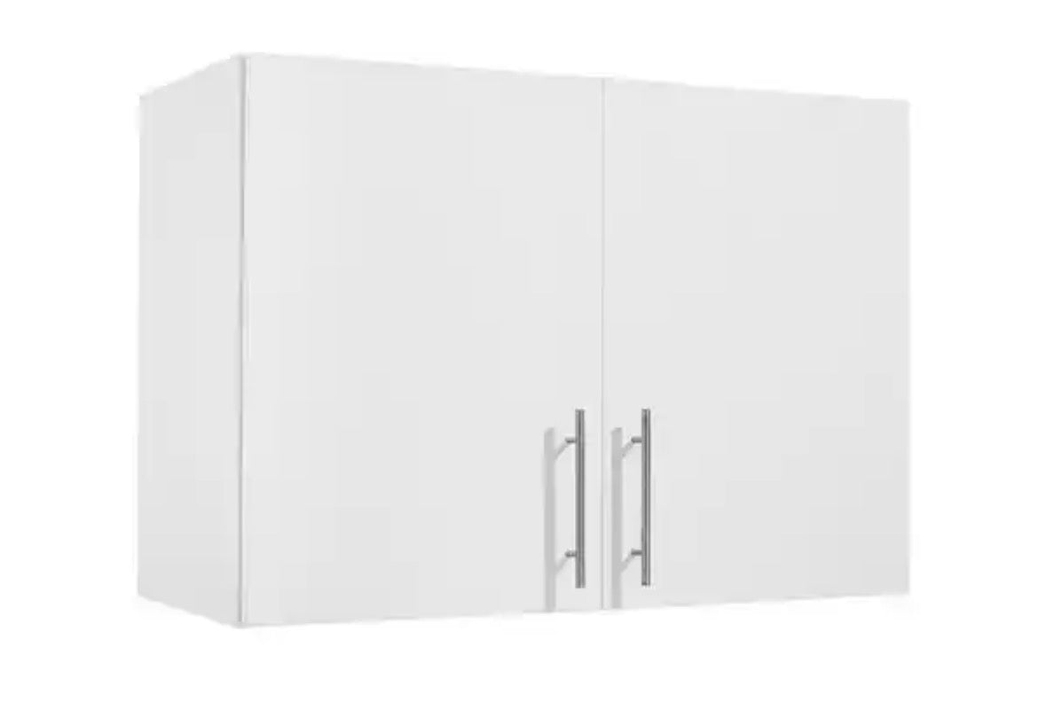 Laundry Room Wall Cabinet, 2-Tier Wall Mounted Hanging Cabinet with 2 Doors, 16 x 32 x 24 in. (D x W x H), White