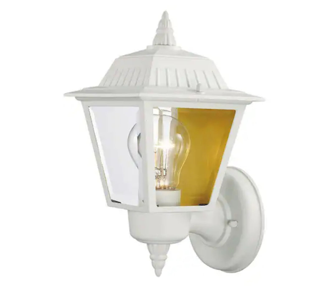 13.5 in. 1-Light White Outdoor Wall Light Fixture with Clear Glass