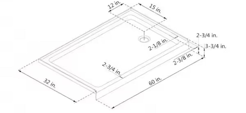 SlimLine 60 in. x 32 in. Single Threshold Shower Pan Base in White with Right Hand Drain