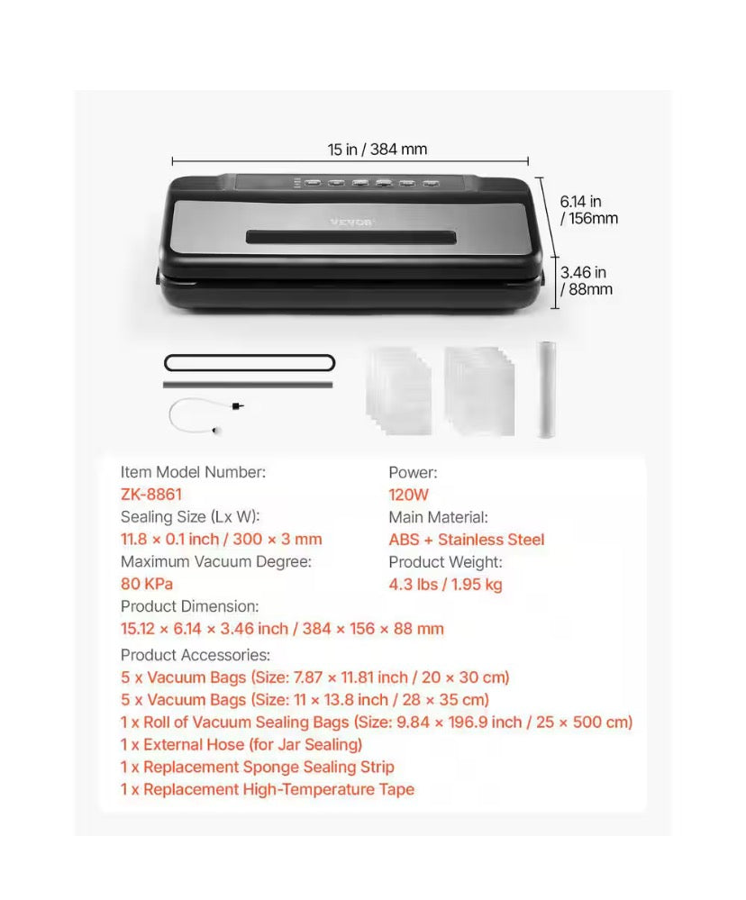 Vacuum Sealer Machine, Black Powerful Compact Food Sealer, 7-in-1 Multi-Functional Automatic Air Sealing Vacuum Sealer