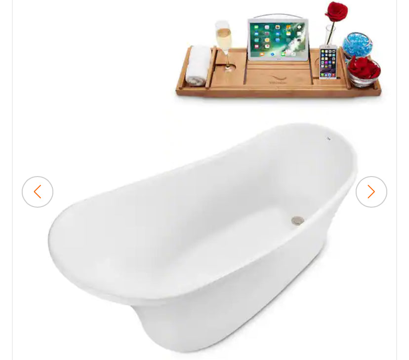55 in. Acrylic Flatbottom Non-Whirlpool Bathtub in Glossy White with Brushed Nickel Drain