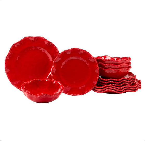 12-Piece Melamine Perlette Red Melamine Dinnerware Set