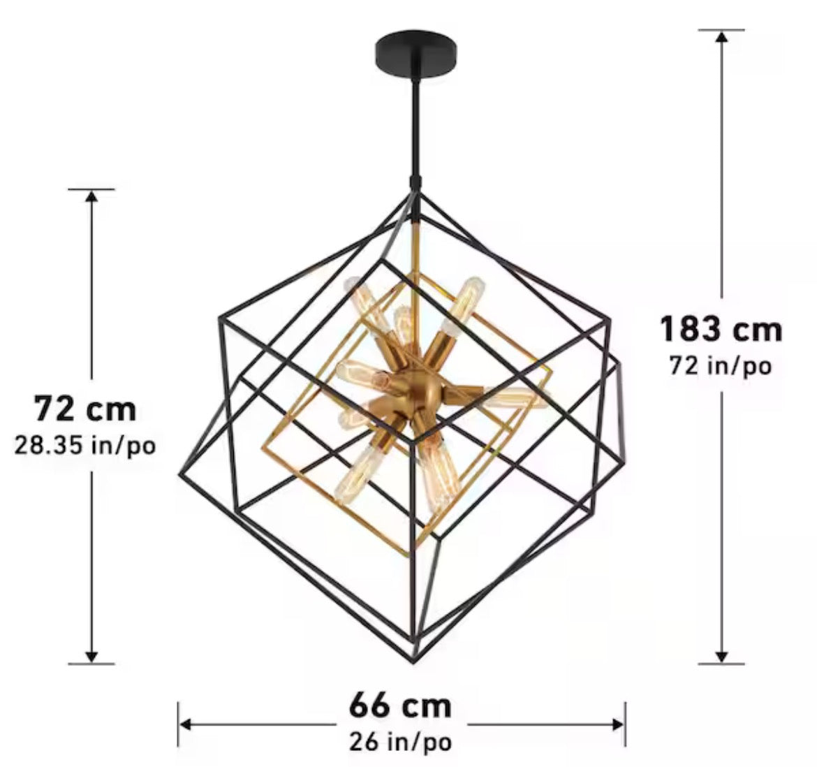 Imperium 9-Light Black and Gold Modern Sputnik Geometric Chandelier Light Fixture for Dining Room or Kitchen