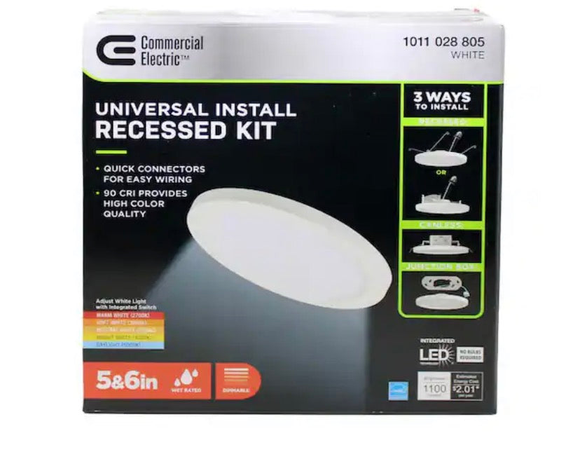 1-Pack 3-in-1 Universal Installation 5/6 in. White Integrated LED Recessed Light with Selectable Color Temperature
