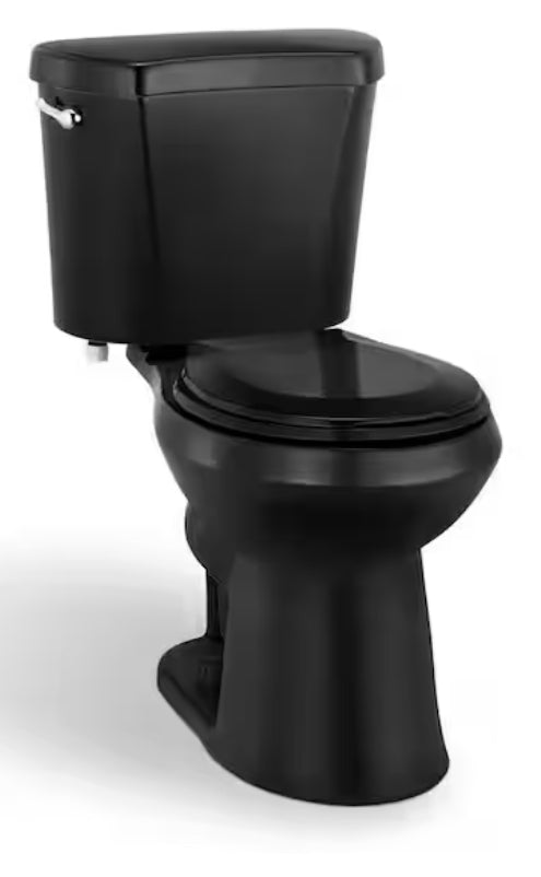 2-Piece 1.28 GPF High Efficiency Single Flush Round Front Toilet in Black