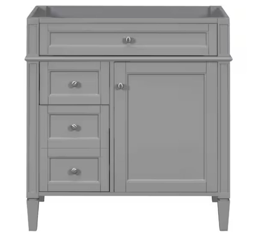 30 in. Modern Classic Bath Vanity Cabinet without Top in Gray with 2 Drawers and a Tip-out Drawer
