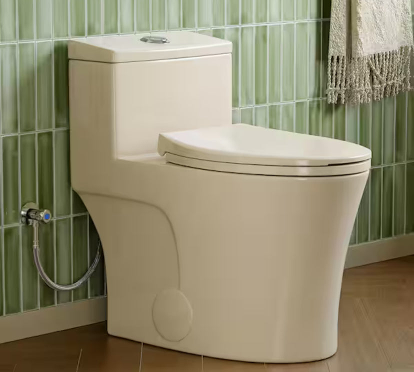1-piece 0.8/1.28 GPF High Efficiency Dual Flush Elongated Toilet in Biscuit, Seat Included