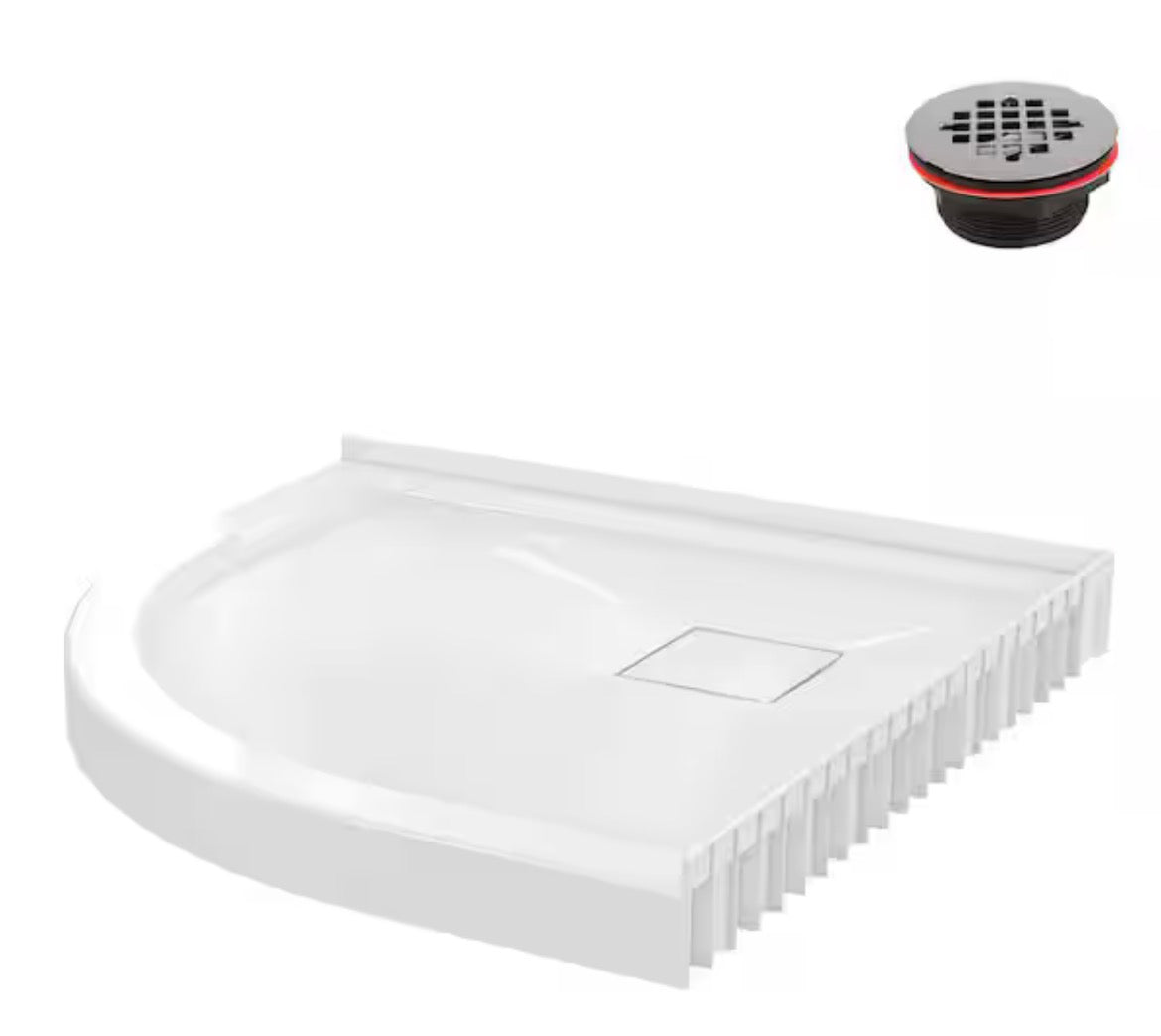 DT-2212-85 32 in. x 32 in. Round Corner PP Shower Pan Base in Glossy White with Center Drain, Drain Included