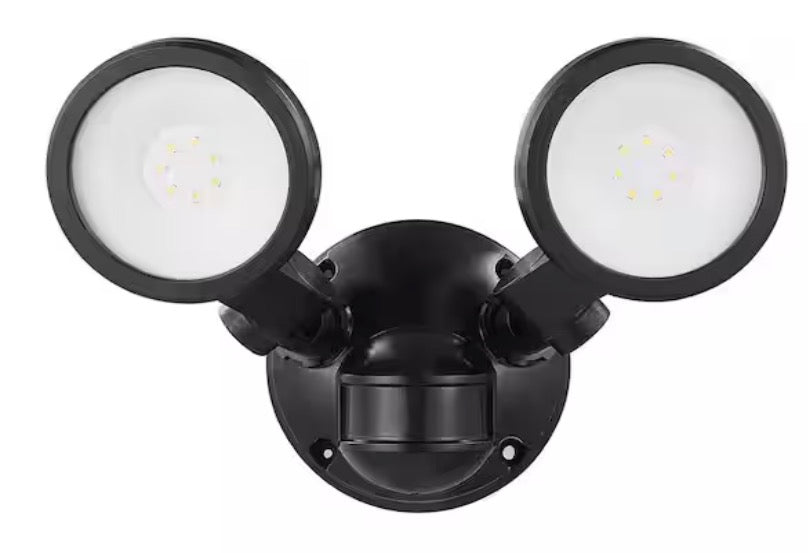 180° Black Motion Sensing Security Light Wired Outdoor 2-Head LED Flood Light 1000 Lumens