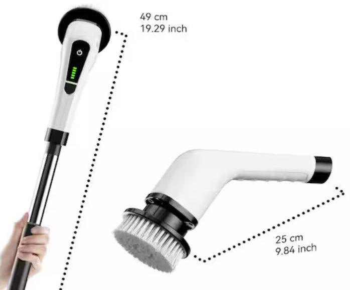 Cordless Electric Spin Scrubber, 2-Adjustable Speeds, 5-Replaceable Brush Heads Short Handle, White, Carpet Cleaner
