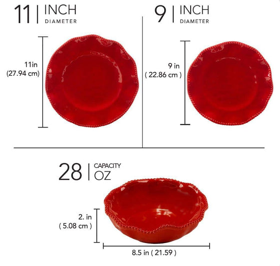 12-Piece Melamine Perlette Red Melamine Dinnerware Set