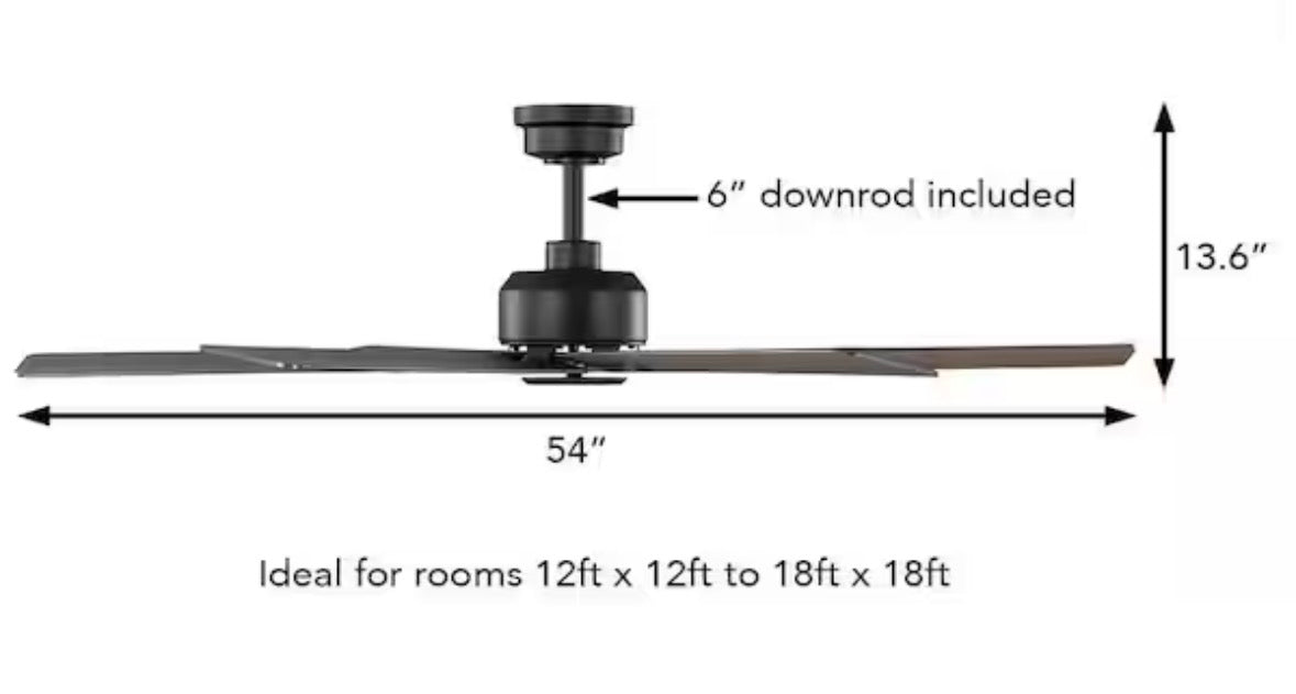 Cortaine 54 in. Indoor/Outdoor Matte Black Ceiling Fan with DC Motor and Remote Control Included