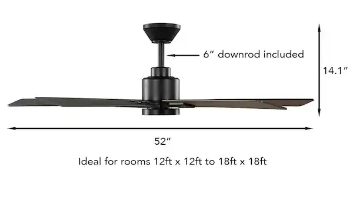 Zandra II 52 in. Smart Indoor/Outdoor Matte Black Ceiling Fan with Light Kit and Remote Included powered by Hubspace