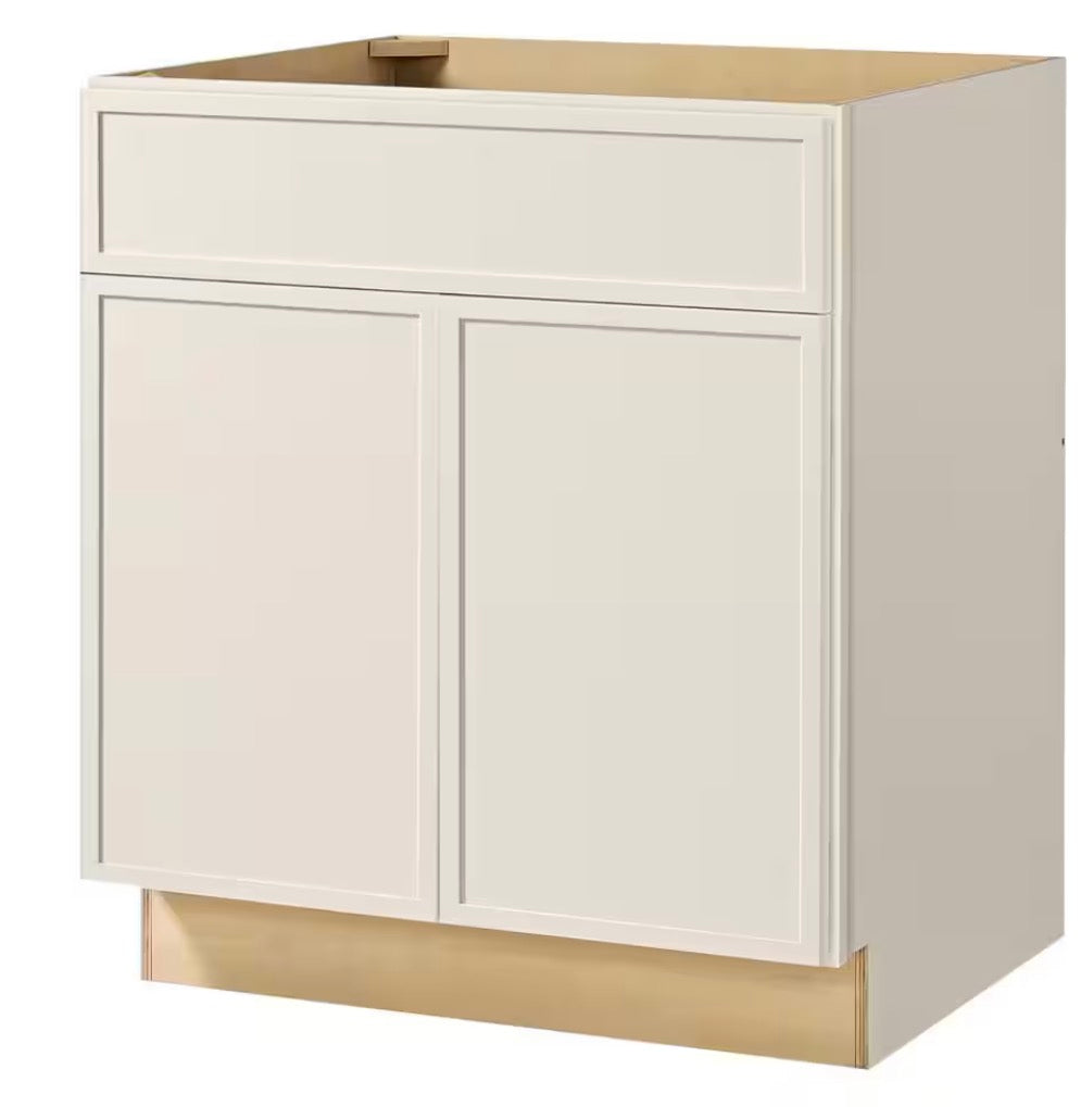 Leyton 30 in. W x 24 in. D x 34.5 in. H Ready to Assemble Plywood Slim Shaker Base Kitchen Cabinet in Antique White