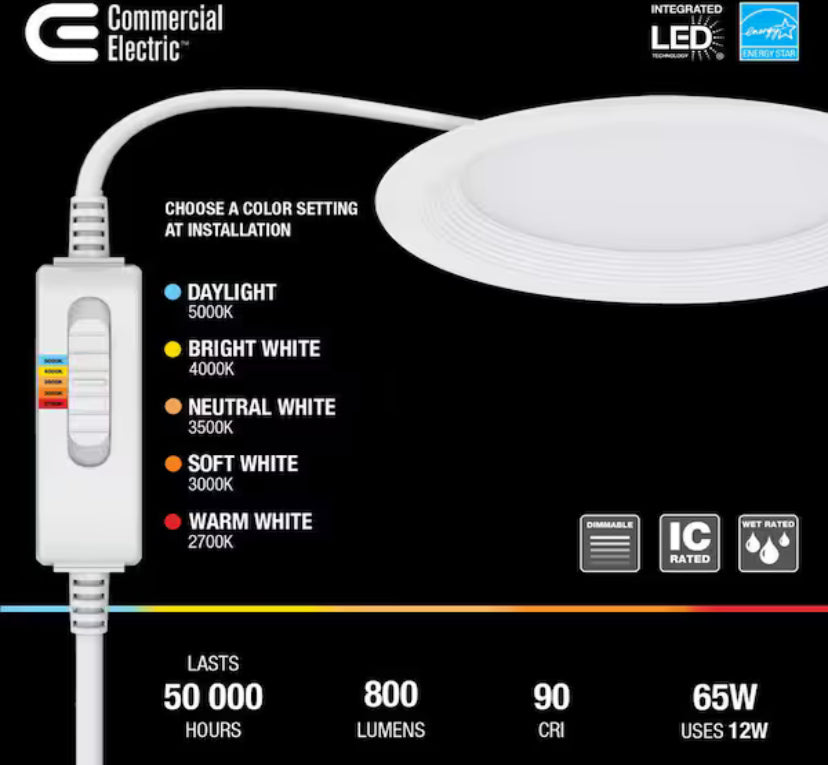 Premium Series 6 in. LED, 2-Level Lumen Select, Baffle Canless Recessed Light, Adjustable CCT