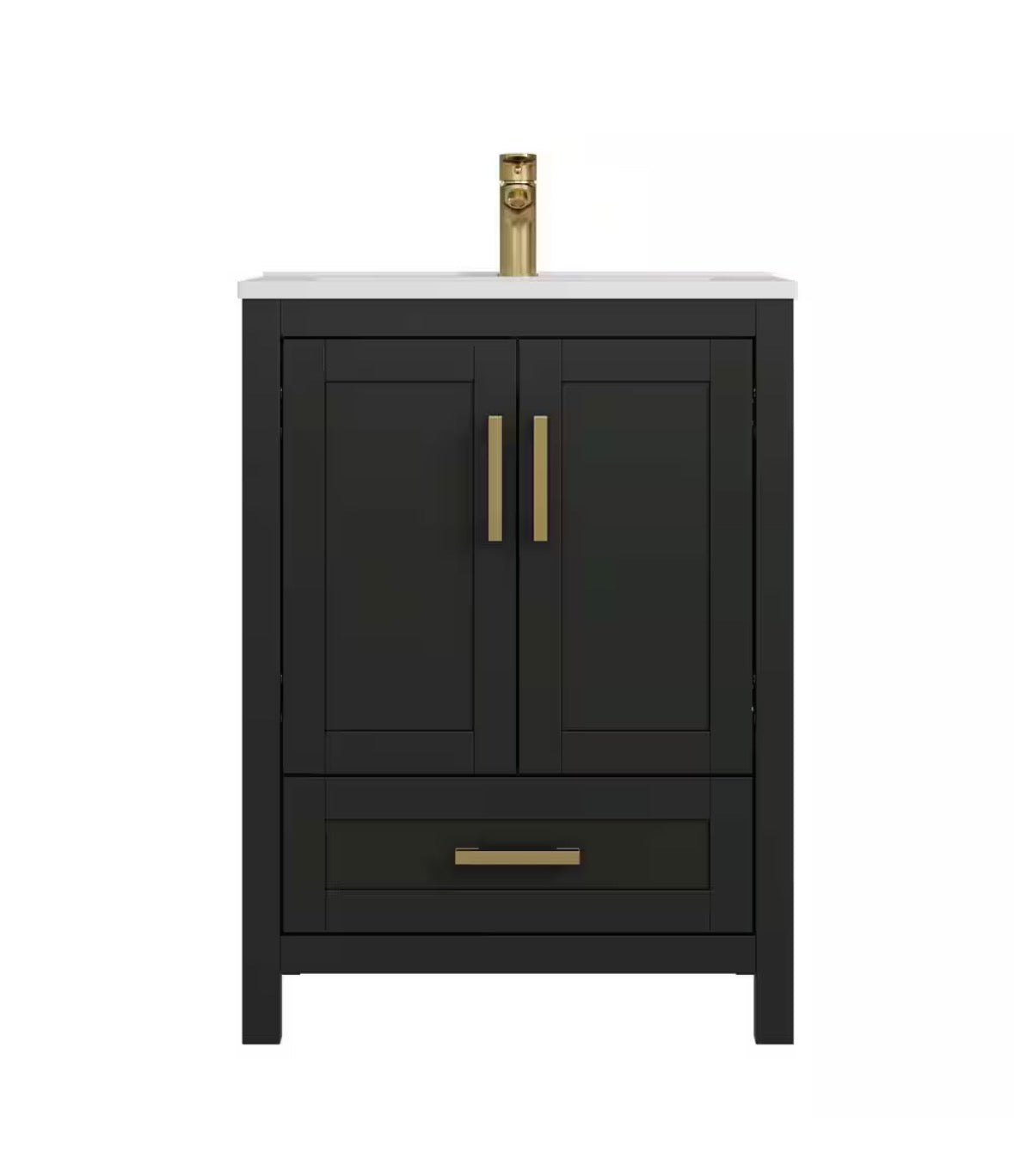 Raven 25 in.W Single Sink Black Freestanding Bath Vanity with White Engineered Solid Surface Top Unassembled