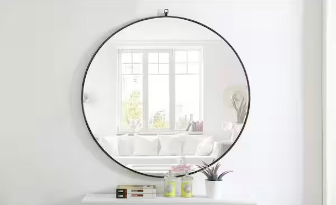 Timeless Home 42 in. W x 42 in. H x Contemporary Metal Framed Round Black Mirror