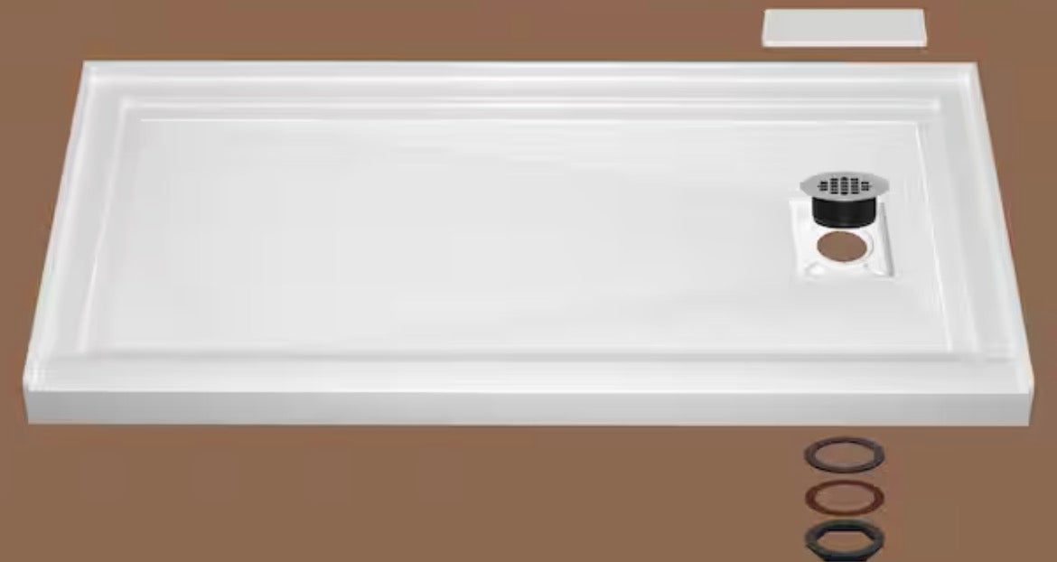 72 in. L x 36 in. W Acrylic Single Threshold Alcove Floor Rectangular Shower Pan Base with Right Drain in White