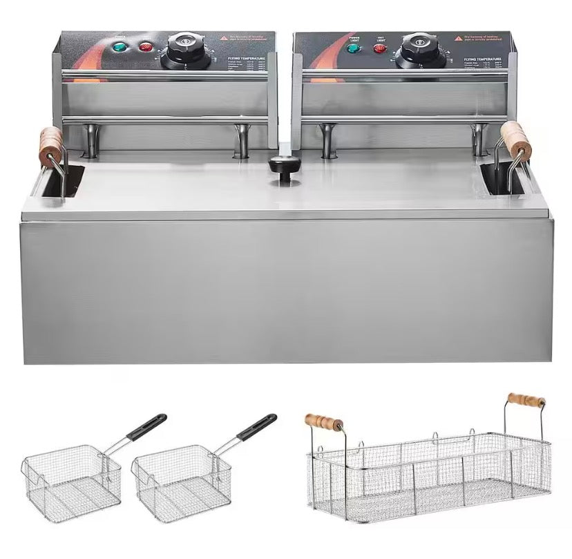 Capacity 18Qt. Silver Commercial Deep Fryer with 3 Removable Baskets, 3000W Turkey Fryer, for Kitchen Restaurant Use