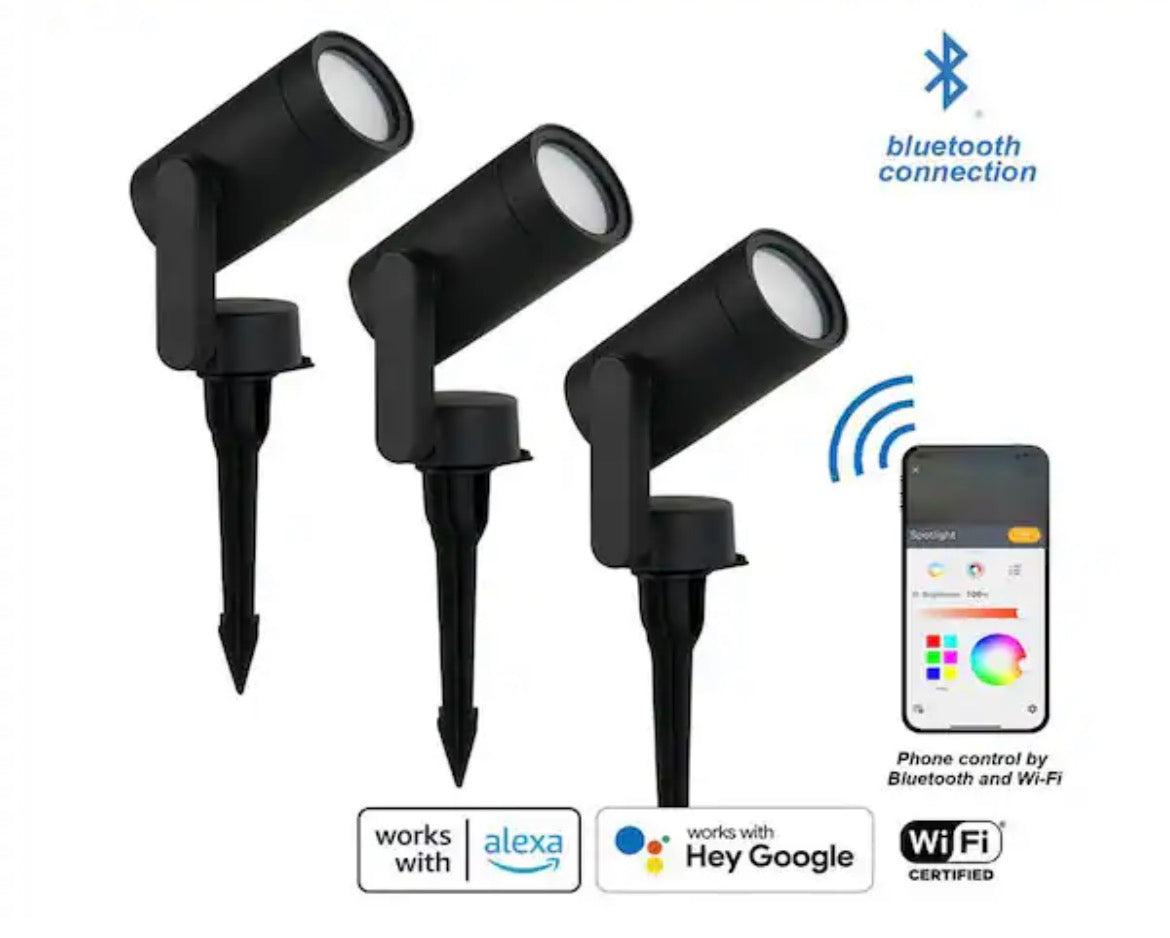 10-Watt Equivalent Low Voltage Black LED Outdoor Landscape Spotlight with Smart App Control (3-Pack) Powered by Hubspace