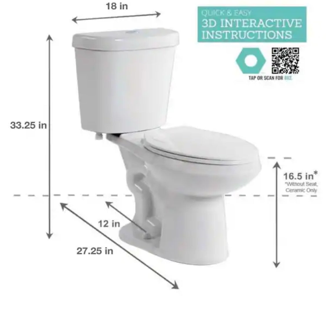 2-piece 1.1 GPF/1.6 GPF Dual Flush Round Toilet in White