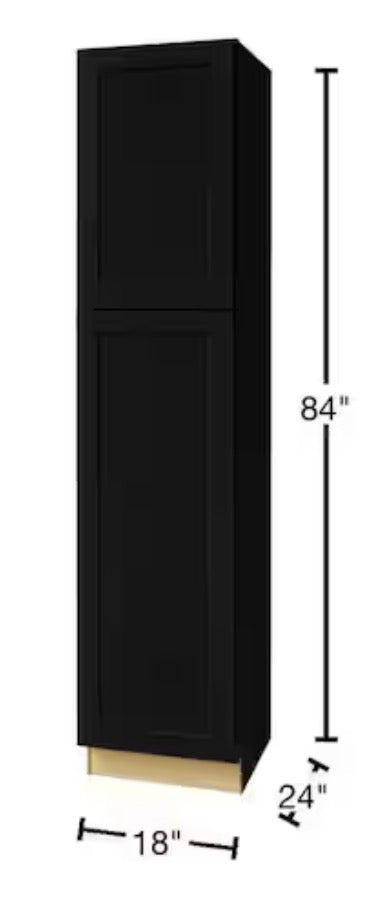 Avondale 18 in. W x 24 in. D x 84 in. H Ready to Assemble Plywood Shaker Pantry Kitchen Cabinet in Raven Black