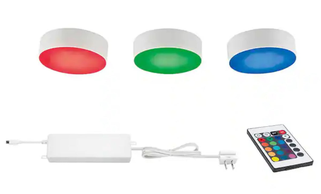 Plug-in 3-Light LED RGBW Puck Light with Color Changing