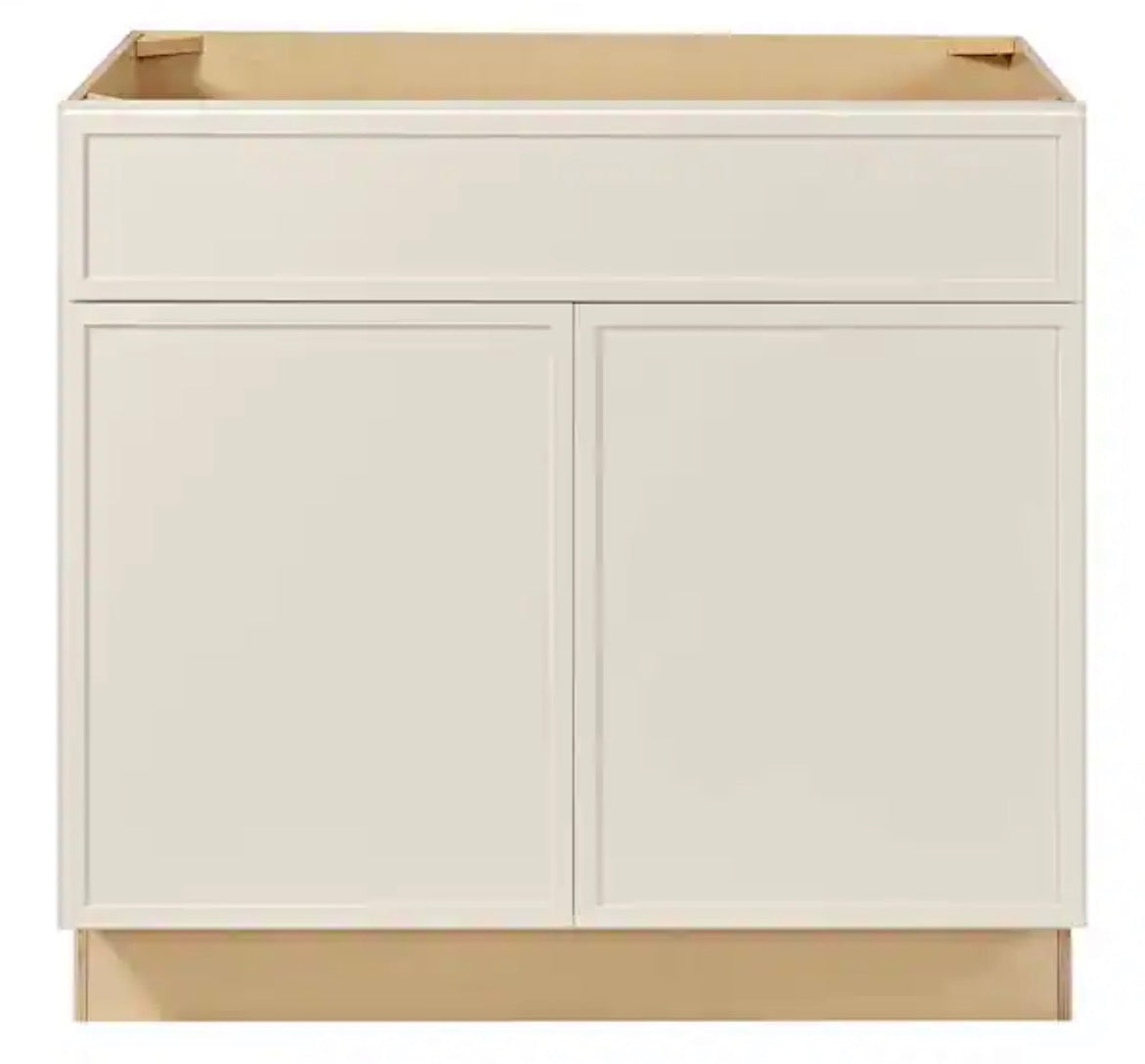 Leyton 36 in. W x 24 in. D x 34.5 in. H Ready to Assemble Plywood Slim Shaker Sink Base Kitchen Cabinet in Antique White