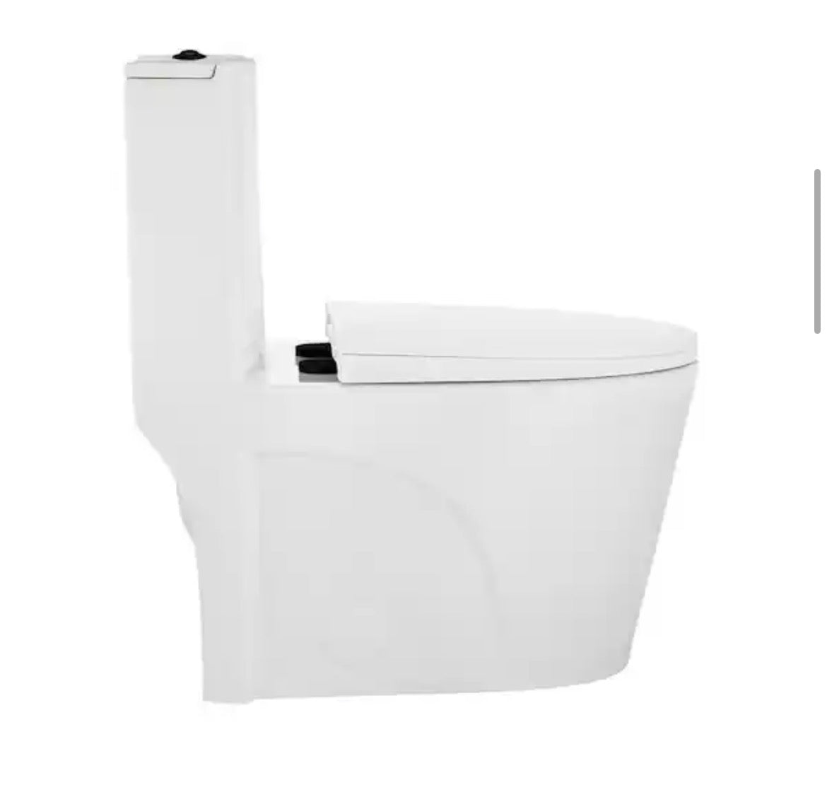 St. Tropez 1-piece 1.1/1.6 GPF Dual Vortex Flush Elongated Toilet in Glossy White w/ Matte Black Hardware, Seat Included